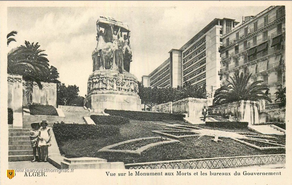 ALGERIE ALGER VUE SUR LE MONUMENT AUX MORTS ET BUREAUX DU GOUVERNEMENT.jpg - ALGER VUE SUR LE MONUMENT AUX MORTS ET BUREAUX DU GOUVERNEMENT